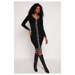 Rainbow Black Ribbed Long Sleeve Knee Length Sweater Dress NWT Size Large